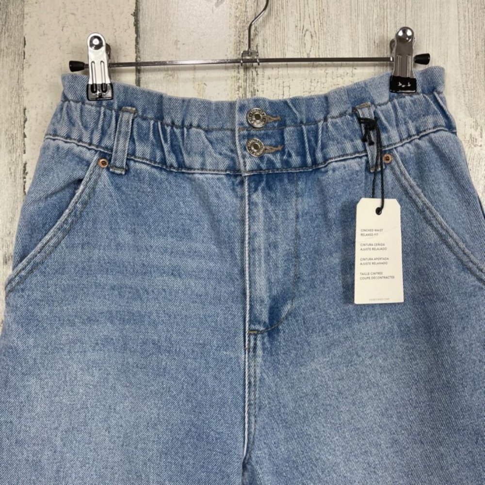 Forever 21 paper bag denim jeans‎ cinched waist relaxed fit NWT high rise blue S - Picture 2 of 10